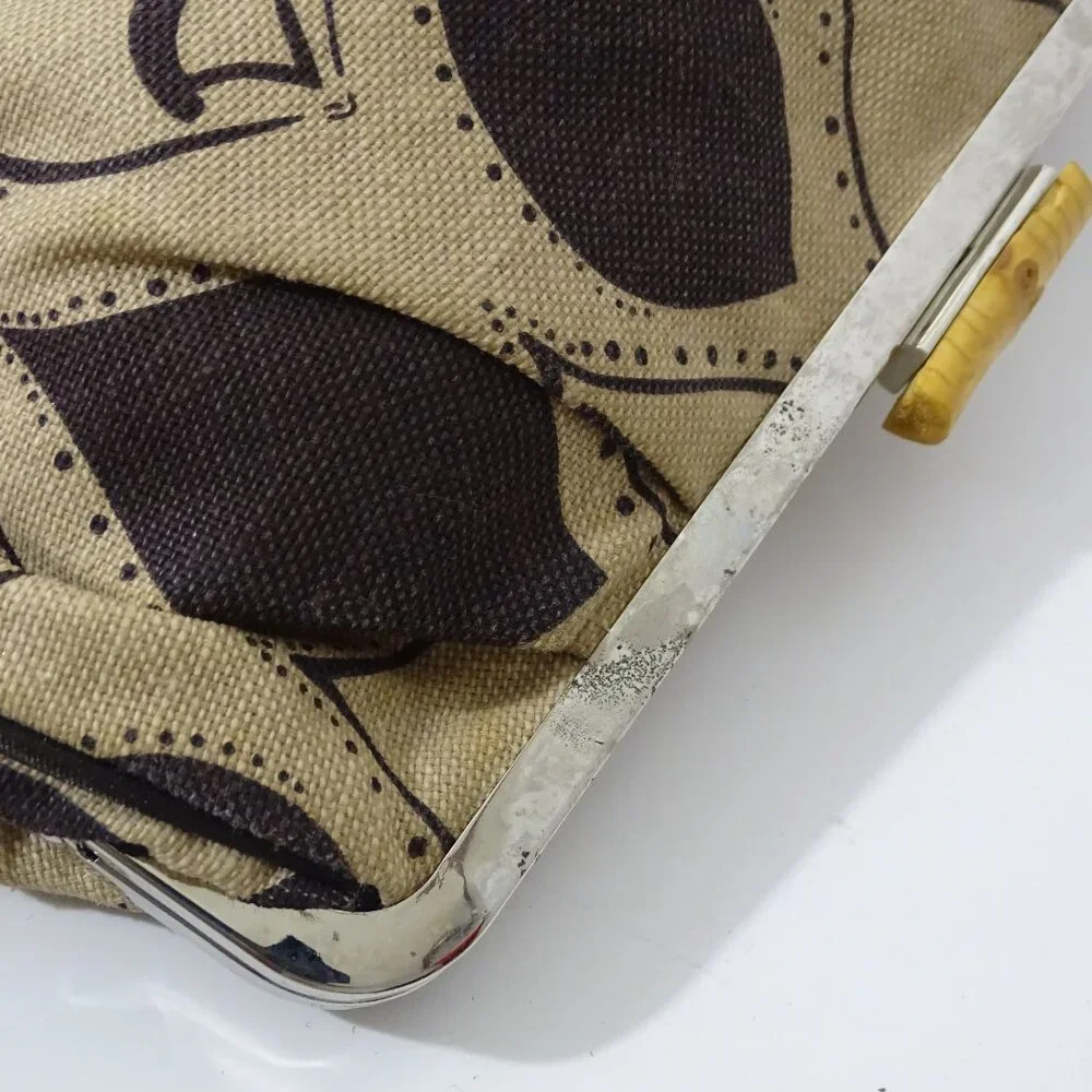 Old Navy Beige Brown Clutch Bag Linen Cotton With Clasp Closure FLAW